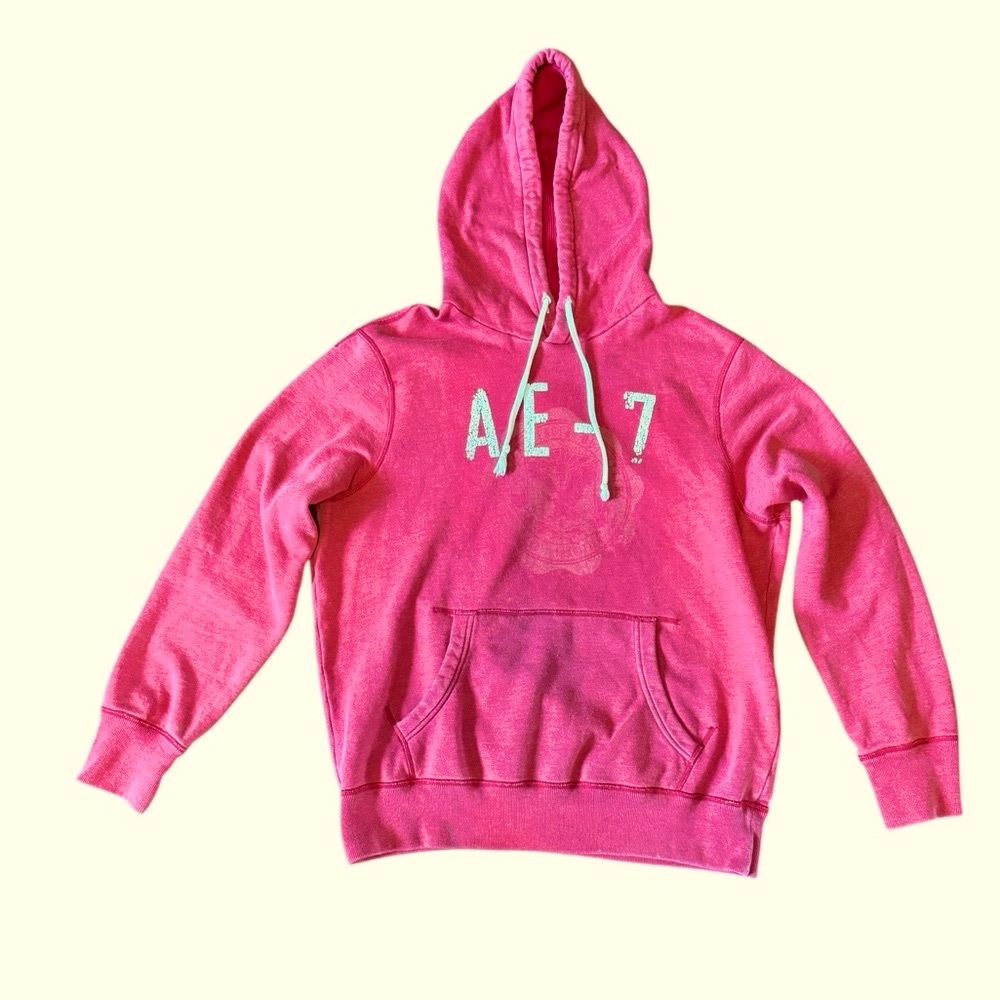 Hoodie Sweatshirt American Eagle Distressed Red AE-7 Hoodie